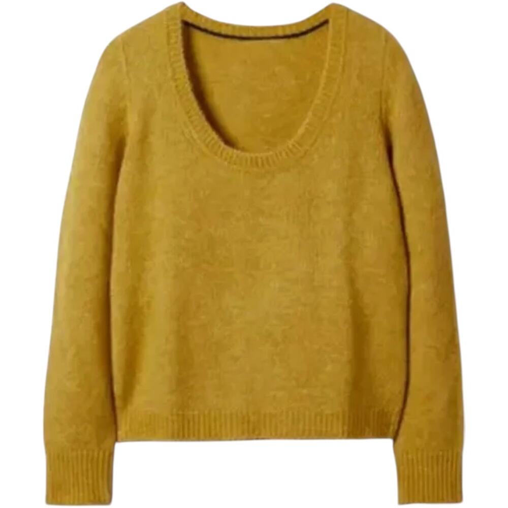 Boden Scoop Neck Fluffy Sweater Wool Alpaca Ribbed Stretch Knit Yellow Medium